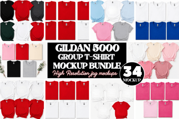 Download Gildan 5000 Group T-Shirt Mockup Bundle - Group Collection