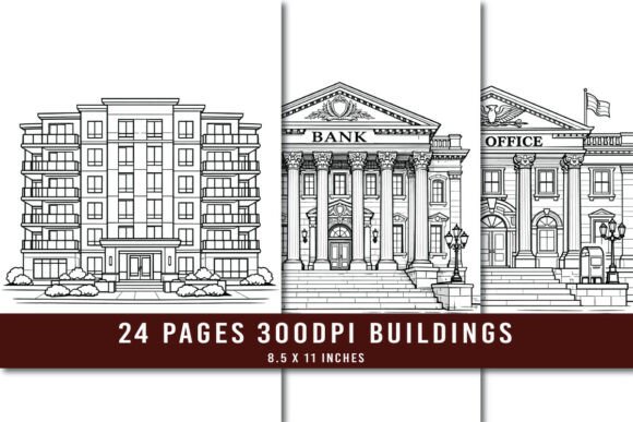 Download 24 Building Line Art Coloring Pages Set - Building Collection