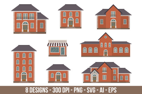 Download Brick House Building Clipart Set. - Building Collection